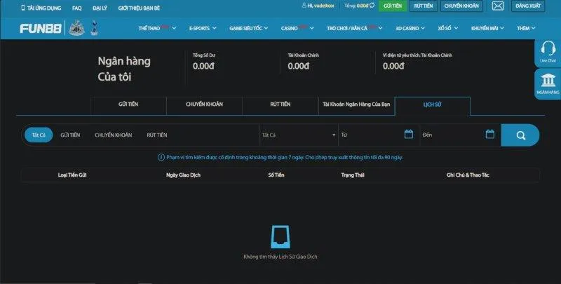 Lịch sử rút tiền fun88