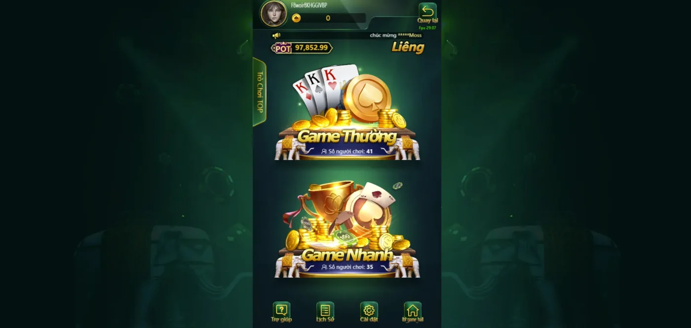 Chọn sảnh chơi nhanh chóng để thử sức tựa game bài Liêng