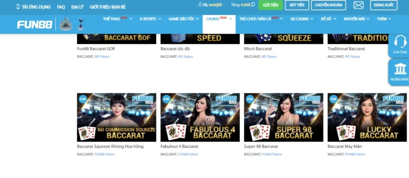 Tìm kiếm Lucky Baccarat đơn giản tại Fun88 đăng nhập