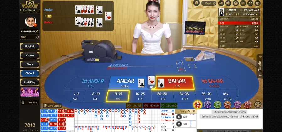 Tham gia game bài Andar Bahar cùng với dealer xinh đẹp