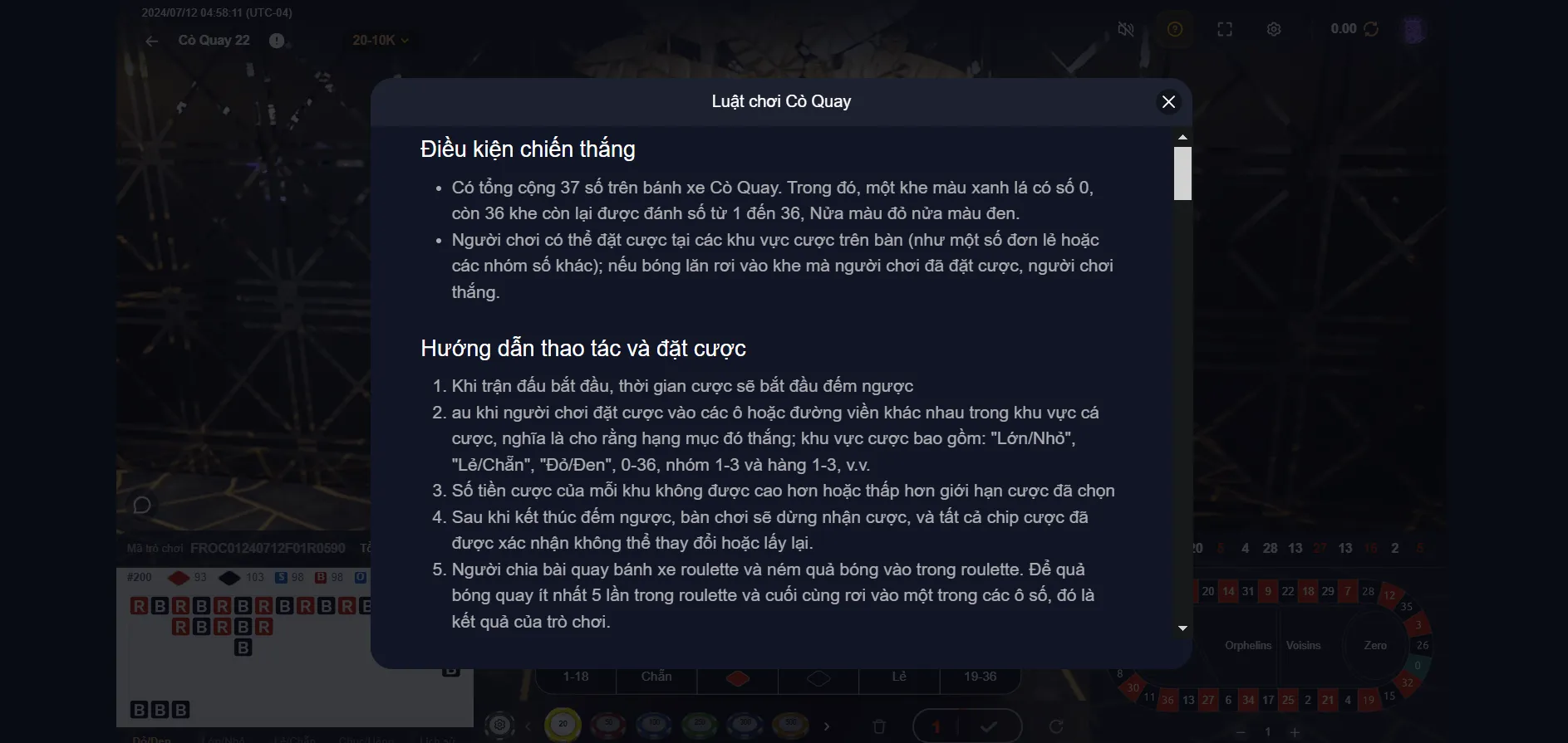 Tham khảo thao tác và đặt cược tại 1 ván Roulette căn bản